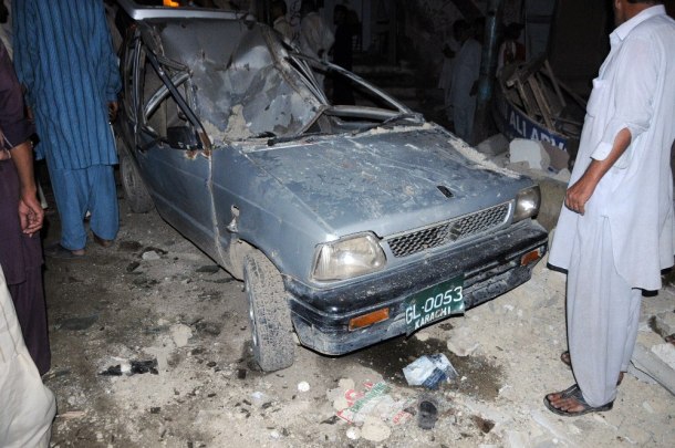 Damaged car at MQM's office after Karachi Blast.