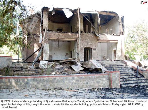 Ziarat Residency destroyed in bomb attacks.