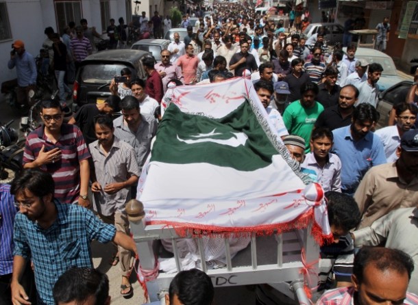 Khurram's dead body during a protest.